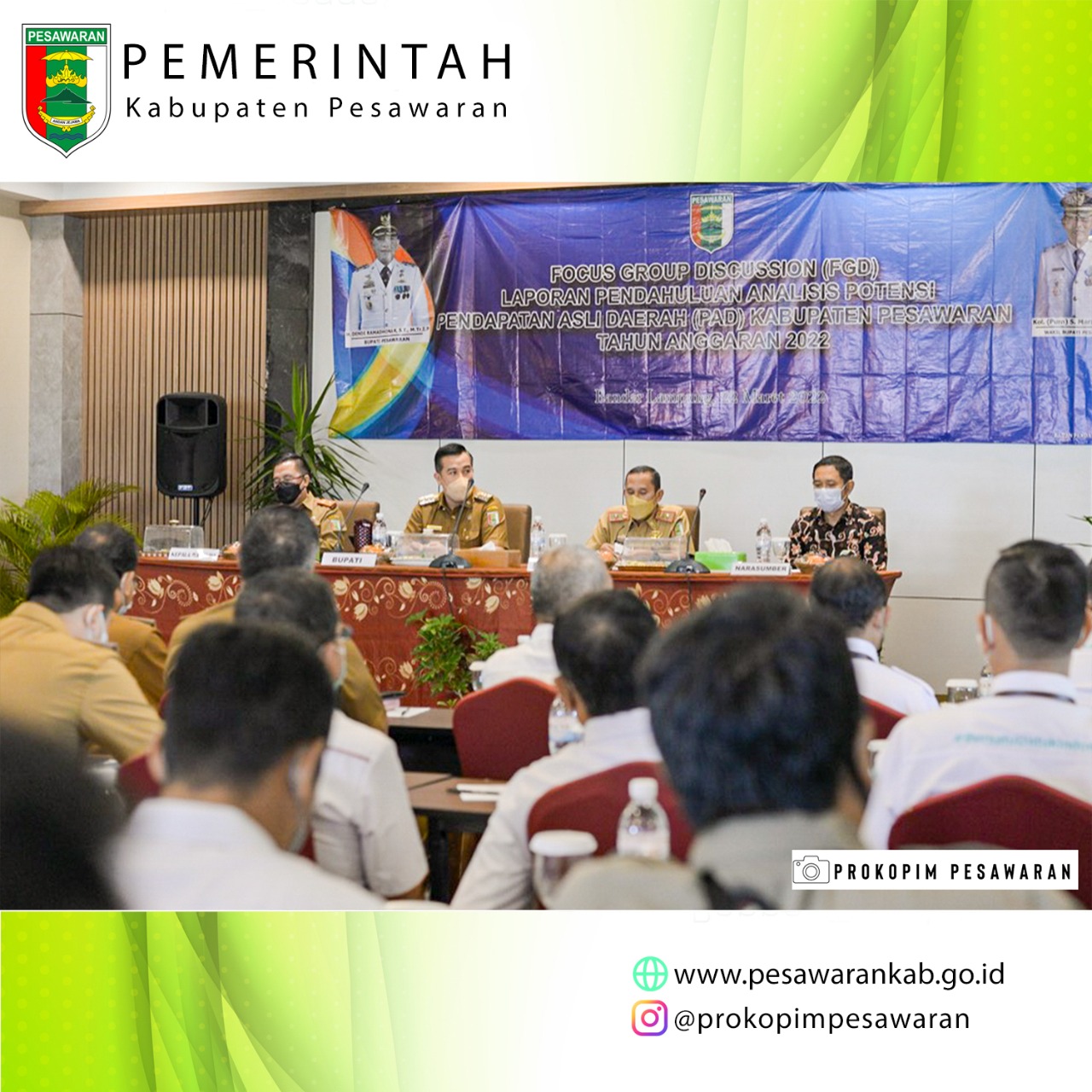 BUPATI PESAWARAN HADIRI FOCUS GROUP DISCUSSION (FGD) LAPORAN PENDAHULUAN ANALISIS POTENSI PENDAPATAN ASLI DAERAH KABUPATEN PESAWARAN TAHUN ANGGARAN 2022